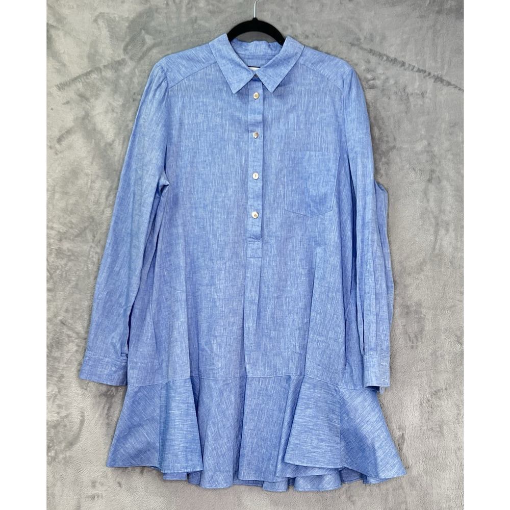 Tuckernuck Shirt Dress Womens Sz XL Callahan Chambray Linen Blue Pockets